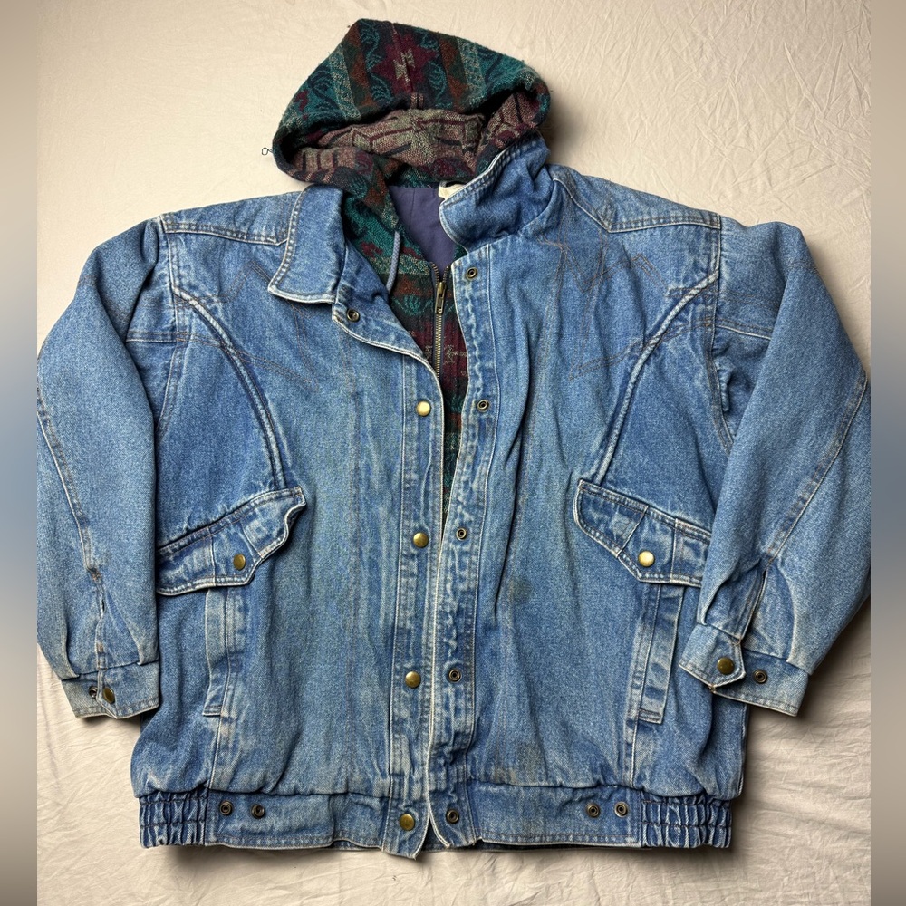 Vintage Outbrook Denim Jacket with Hood pattern womens size‎ large